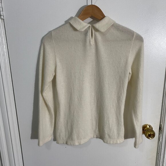 Angora blend long sleeve blouse with collar - off white - Picture 2 of 5